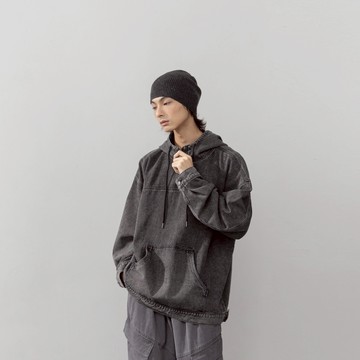 QUEENSHOP_F 男裝 長袖 洗水牛仔連帽上衣 現+預 【01160078】