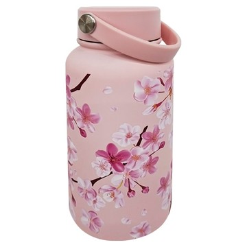 高質感手提式水壺-650ML-D款 不鏽鋼內膽 櫻花圖案  淺粉色  1個