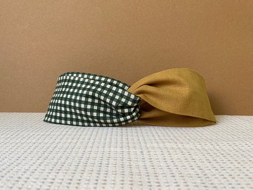 雙拼髮帶 / 綠格子 - 土黃