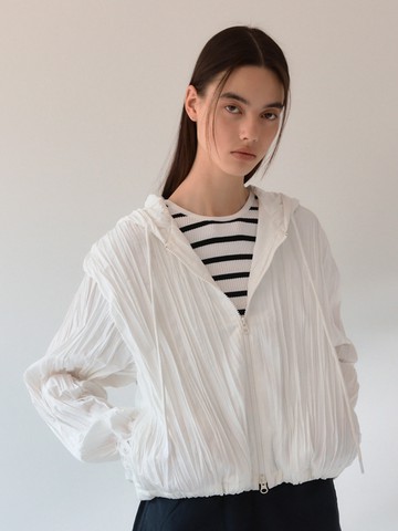 Wake Pleats Semi Cropped Hood Zip-Up_3 Colors