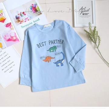 彩色恐龍夥伴百搭天空藍薄棉長袖上衣 秋冬童裝 男童上衣 男童長袖 男童棉T 長袖上衣 秋冬上衣