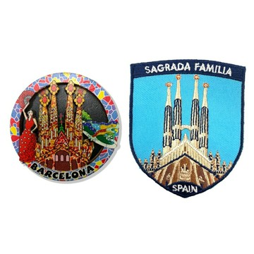 巴塞隆納大教堂冰箱磁鐵+西班牙 聖家堂貼布繡【2件組】文青吸鐵 網紅打卡地標 地標磁鐵 冰箱磁鐵 旅遊磁鐵 創意貼 世界旅行磁鐵