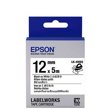 Epson 原廠標籤帶 LK-4WBQ Iron-on 燙印系列 白底黑字 12mm