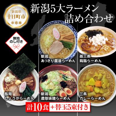 ふるさと納税 十日町市 熨斗付 新潟5大ラーメン 食べ比べセット 各2食 替玉5束