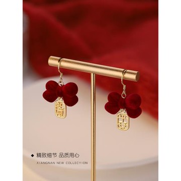 【巷南】925銀紅色蝴蝶結耳環2026馬年本命年耳釘過年女新年耳飾
