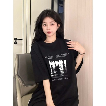 【林木木】100%純棉 衣服女 短袖T恤 正韓短袖 印花 t恤 蓋屁股上衣 夏天衣服