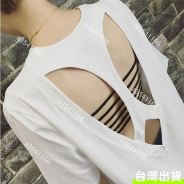 性感露背~胖MM韓版短袖 性感上衣 大尺碼純色短袖 寬鬆 百搭短袖 T恤 鏤空 露背 時尚 大碼打底衫女生上衣 純色短袖