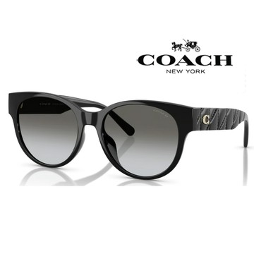 COACH 亞洲版 時尚太陽眼鏡 典雅立體菱格紋鏡臂設計 HC8430D 50023C 黑框漸層灰鏡片 公司貨