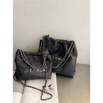 2025春夏新款新中式手札染油墨風鏈條垃圾袋軟皮慵懶風女斜挎包