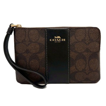 【COACH】C LOGO直紋手拿/零錢包(深咖)