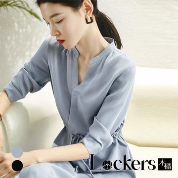 【Lockers 木櫃】夏季雪紡收腰綁帶連衣裙 L112061202