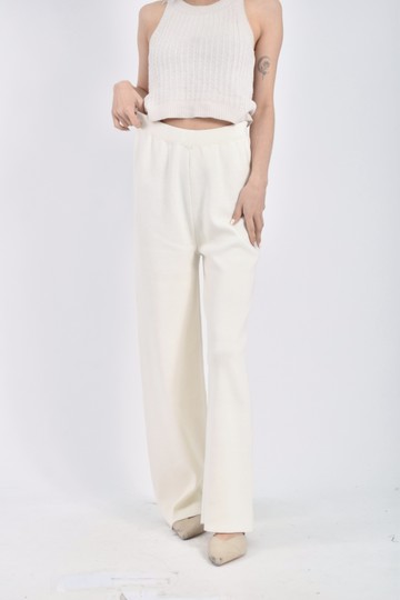 (XL) the madre高腰質感針織鬆緊腰白色長褲