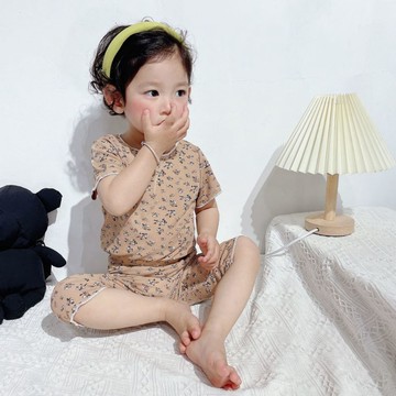 Mini baby🌷現貨🌷 兒童套裝 女童睡衣 居家服 夏季 冰絲薄款 短袖五分褲 空調服 兩件套套裝