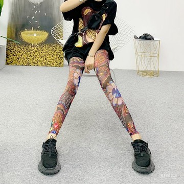 【臺灣有貨】S003網紗打底褲女透膚夏季九分褲外穿花褲彈力小腳褲透氣長褲子