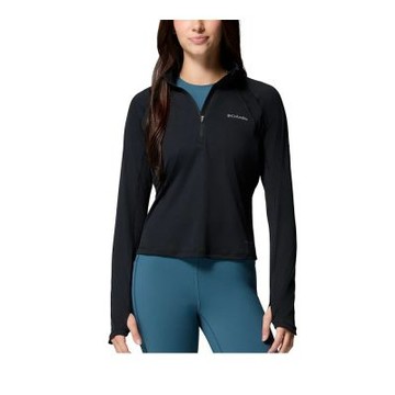 【Columbia 哥倫比亞】女款-防曬UPF40快排半開襟長袖上衣-Stealth Spring-黑色(UAR38070BK/KS)