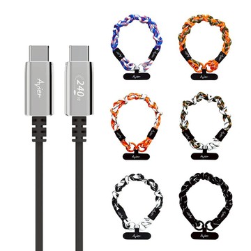 【獨家組合】Earth Bracelet 手環 + Uni Line PD3.1 240W Type-C 高速充電傳輸線 2M 白橘手環+2M 充電傳輸線