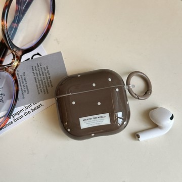 米咖色棕波點耳機套 Airpods pro3耳機殼 蘋果耳機保護套 適用4/3/2代耳機殼