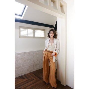 Rosebanks落日橘 通勤時髦街拍風低飽和橘色休閑直筒長褲