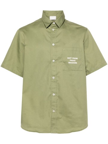 Drôle De Monsieur - slogan-print twill shirt - men - Polyester/Cotton - M - Green