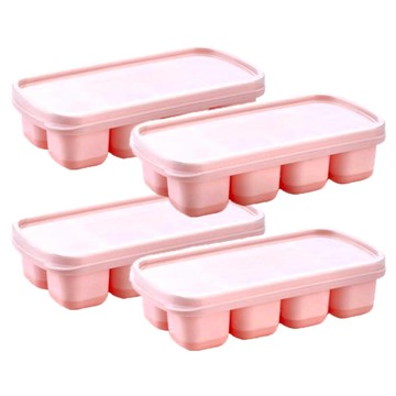 按壓冰塊盒 帶蓋製冰盒 8格  14 x 7 x 3.5cm  蜜桃粉  4個