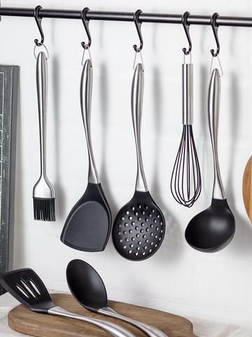 不粘鍋304不銹鋼硅膠漏勺鏟子湯勺廚具鍋鏟套裝家用廚房火鍋炒菜