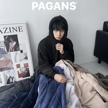 【PAGANS STORE】韓國 泰迪熊 絨毛 保暖 毛毛 素描 百搭 長袖 毛衣 帽Tee (7 color)