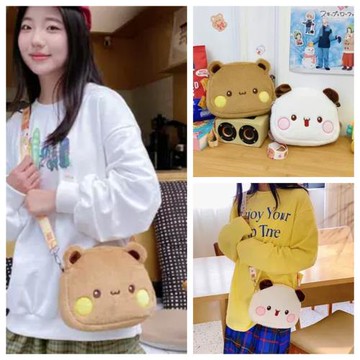 可愛一二布布包包搞怪創意小熊包兒童少女卡通毛絨可愛萌頭斜背包