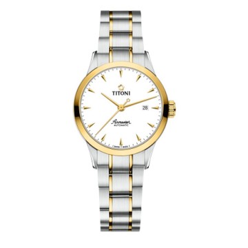 TITONI瑞士梅花錶 空中霸王系列機械女錶(23733 SY-583)-白面/間金鍊帶/29mm