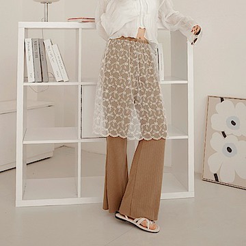 透膚蕾絲雕花疊穿罩裙落地褲-OB大尺碼