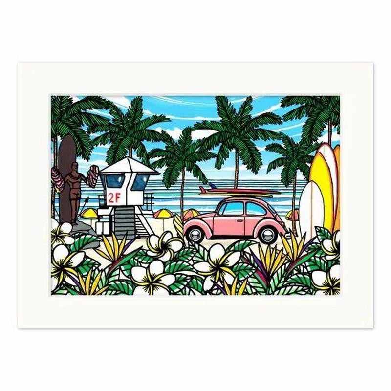 ハワイ アート 絵画 壁掛け TAMO タモ ハワイアン インテリア 海 ビーチ リゾート 絵 作品 プリント ポスター Kalakaua Ave  ワイキキ | LINEブランドカタログ