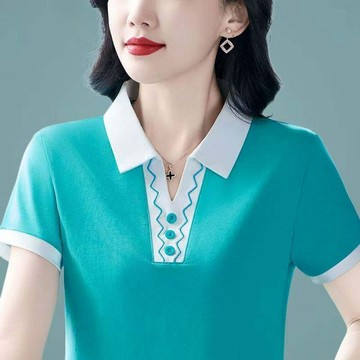 翻領顯瘦上衣 polo衫 上衣 短袖 媽媽時尚休閒短袖新款夏季中年韓版POLO上衣 日韓服飾 中年媽媽裝 夏季啊麼衣服