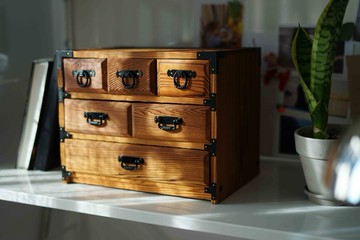 日本古道具雜貨-水波木紋三層抽屜櫃收納櫃室內裝飾