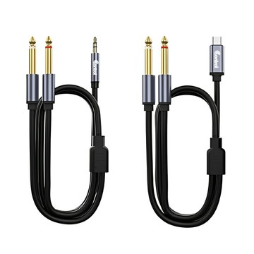 【易控王】1~5M 3.5mm/Type-C轉雙6.35mm音源線 磨砂金屬外殼 隔離抗干擾(30-188-01)