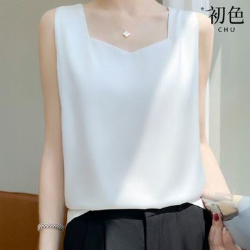 初色 簡約優雅風舒適修身純色圓領無袖內搭背心女背心-共5色-13433(M-3XL可選/現貨+預購)