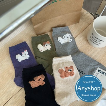 Anyshop韓國襪 飛奔動物中筒襪  狗狗 兔子 貓咪 韓國襪 中筒襪 韓襪 韓國襪子 女生襪 女襪11002