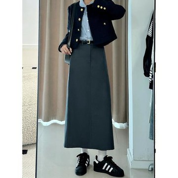 西裝開叉半身裙夏季新款大碼胖妹妹mm學院風高腰遮胯顯瘦a字長裙
