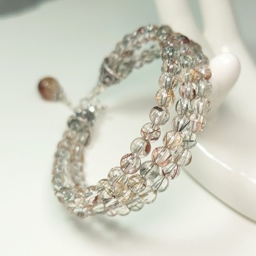 手鍊 鈦晶 綠 藍 紅 黃 多色 膠花水晶 三圈 手珠 925銀飾 寶石