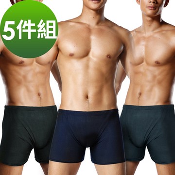 TIKU 梯酷 ~冰絲格紋涼感 平口男內褲-5件組(顏色隨機)