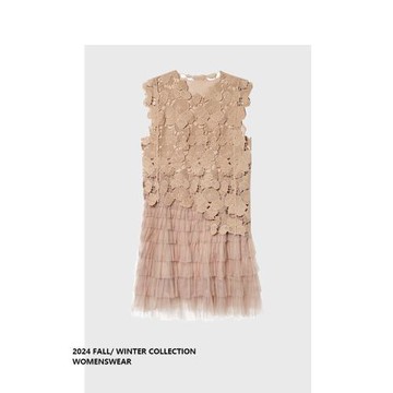 品牌特價法式復古輕奢氣質高級感無袖蕾絲網紗連衣裙2025夏季新款