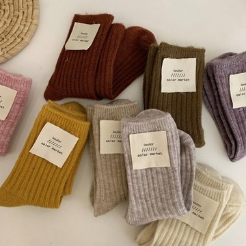 【韓國純色條紋針織羊毛襪🧦】 中筒襪 長襪 保暖羊毛襪 保暖襪 堆堆襪 秋冬短襪 學生襪 學院風 【GO20】