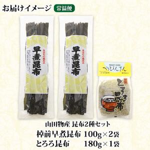 山田物産の昆布2種セット 棹前早煮昆布100g×2袋 とろろ180g 北海道釧路町産