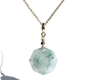 【擋煞‧避邪】冰飄藍花翡翠八卦項鍊 | 天然緬甸玉A貨翡翠 |送禮