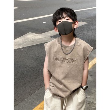 男童薄款背心2025夏季潮酷凹凸印坎肩韓版中大童休閑吸汗無袖T恤