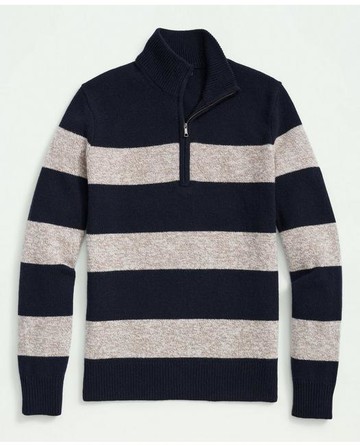 Brooks Brothers Men's Merino Wool Striped Half-Zip Sweater | Navy | Size XS