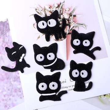 小黑貓  卡通布貼衣服鞋子自粘刺繡小補丁貼羽絨服修補破洞裝飾貼