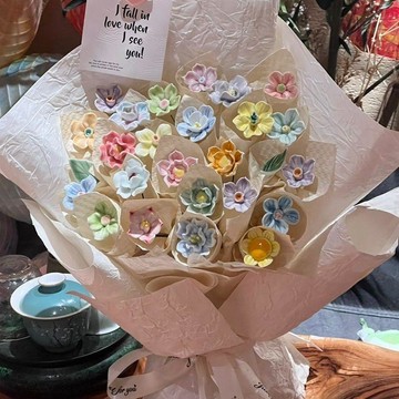 ❀【花中世界】❀ins風簡約高級感陶瓷小花成品仿真花送女生生日禮物七夕節花束禮