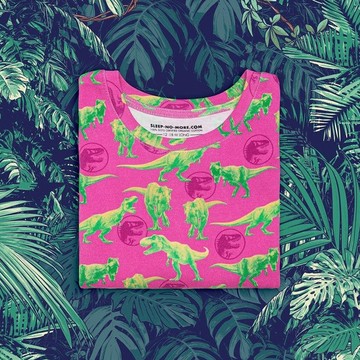 英國 SLEEP NO MORE - 100% 有機棉兒童圓領長袖上衣-儸紀公園/桃底暴龍