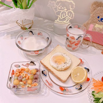 ins風可以水果沙拉碗牛奶杯透明玻璃碗玻璃杯盤子少女心餐具