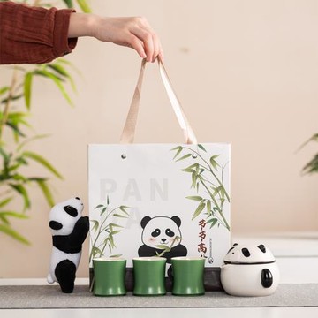 熊貓功夫茶具茶杯套裝便攜式旅行茶具泡茶快客杯一壺三杯文創禮品