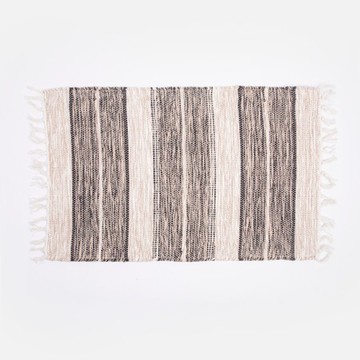 艾禮思手工編織棉質玄關墊50x80cm 條紋花黑